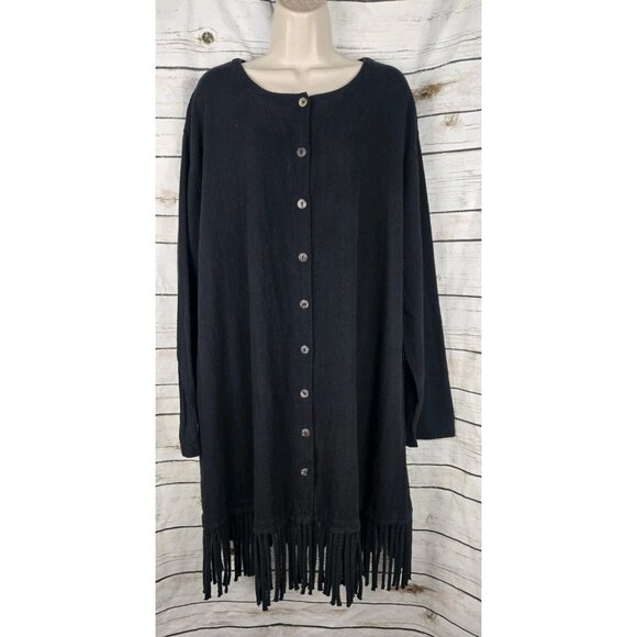 CMC Color Me Cotton Black Fringed Jacket 3X Womens 100% Cotton Long - Picture 1 of 8